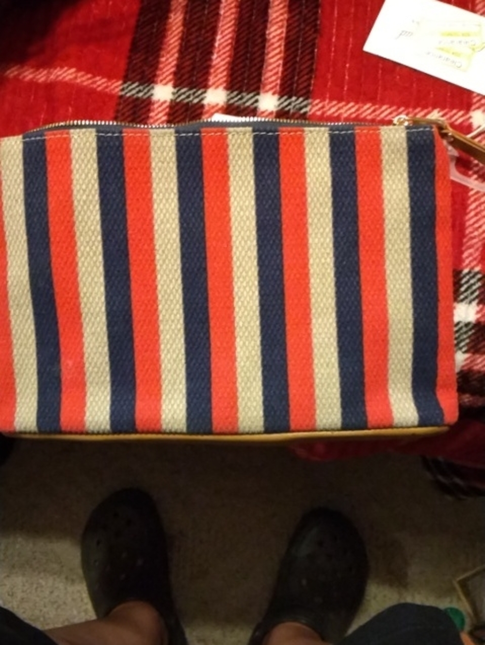 Striped Canvas Pouch in Red, Navy & Cream